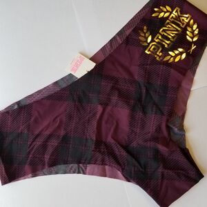 ❗Victoria's Secret PINK Maroon Black Plaid No Show Plaid Cheekster Panty Medium❗